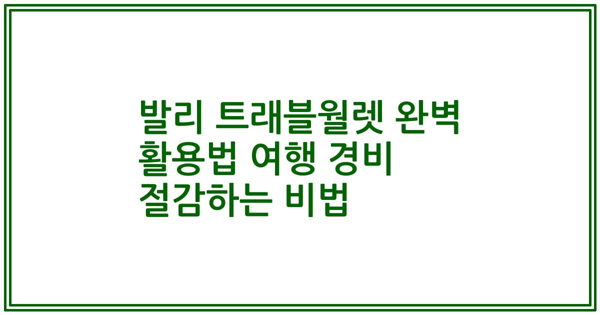 발리 트래블월렛 완벽 활용법 여행 경비 절감하는 비법